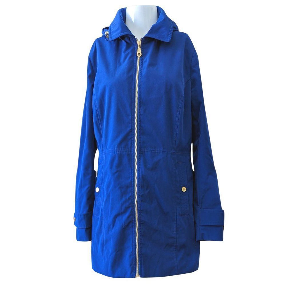 SEARS Long Spring Jacket Blue Detachable Hoodie Full Zip Blue w/ gold NEW no tag